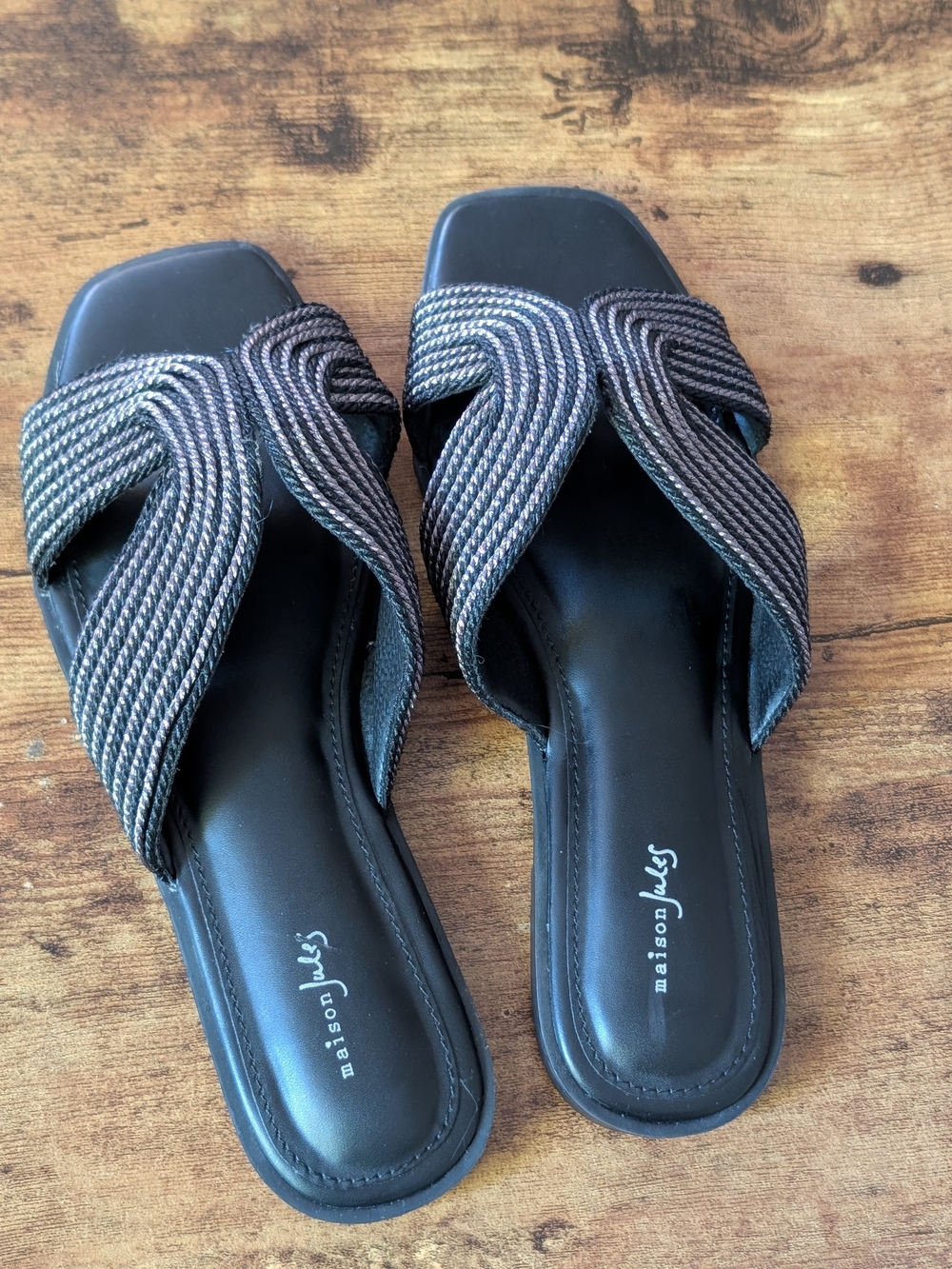 CLEARANCE - Maison Jules "Papaya" Black Slide Sandal with Braided Straps
